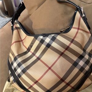 Burberry Tan and Black Check Hobo Bag